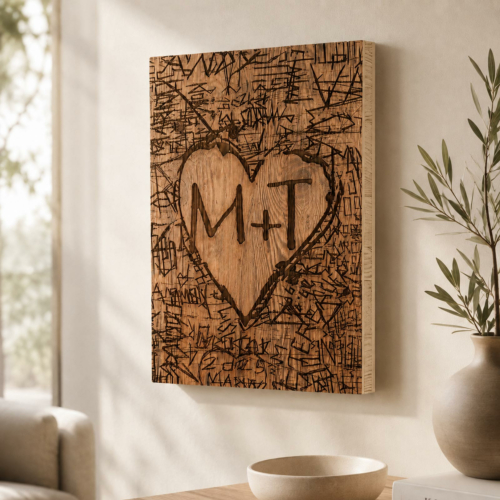 Bild von Holzbild Herz mit personalisierter Gravur